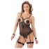 Cottelli Bondage - Zwarte body met metalen ring en polsboeien