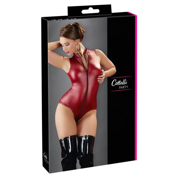 Cottelli Party - Mouwloze glanzende body met rits (rood)