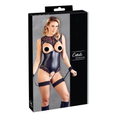 Cottelli Bondage - open body met boeien - glanzend zwart - M