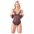 Cottelli - Kanten body met parels & open design (zwart)
