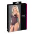 Cottelli - Kanten body met parels & open design (zwart) - XL