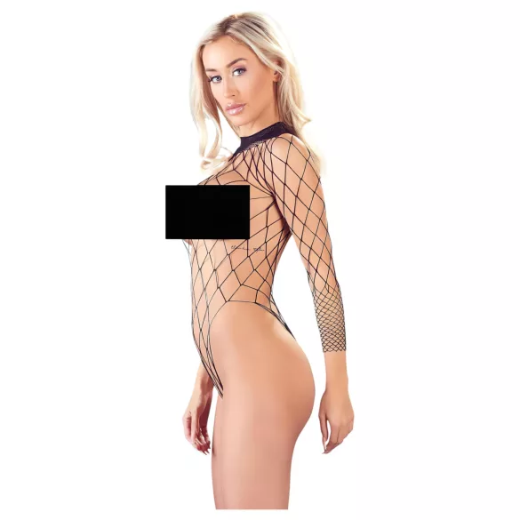 NO:XQSE - zwarte net body met lange mouwen van mesh (S-L)