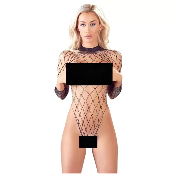 NO:XQSE - zwarte net body met lange mouwen van mesh (S-L)