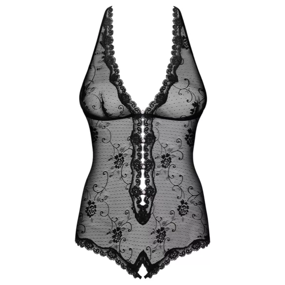 Obsessive Fiorenta - open body met parels - kanten lingerie - zwart - L/XL