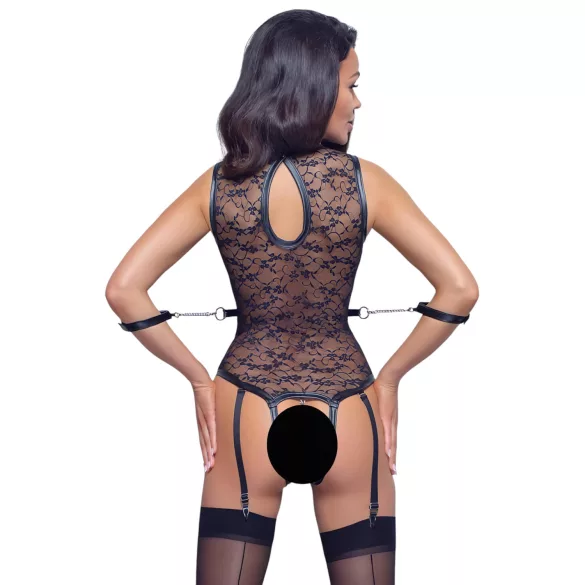 Cottelli Bondage - kanten body met bandjes - zwart - L