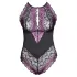 Cottelli Plus Size - bloemen body - zwart/paars