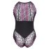 Cottelli Plus Size - Bloemige Body (zwart-paars) - 2XL