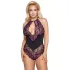 Cottelli Plus Size - bloemen body - zwart/paars - 3XL