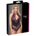 Cottelli Plus Size - bloemen body - zwart/paars - 4XL