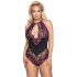 Cottelli Plus Size - Bloemige Body (zwart-paars) - 4XL
