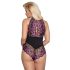 Cottelli Plus Size - Bloemige Body (zwart-paars) - 4XL
