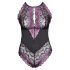 Cottelli Plus Size - Bloemige Body (zwart-paars) - 4XL