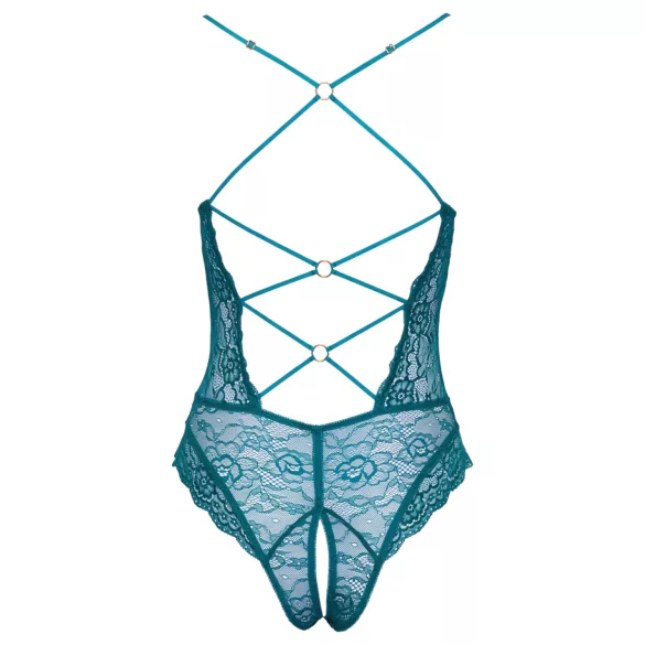 Cottelli - open body met vetersluiting en kant - groen - M