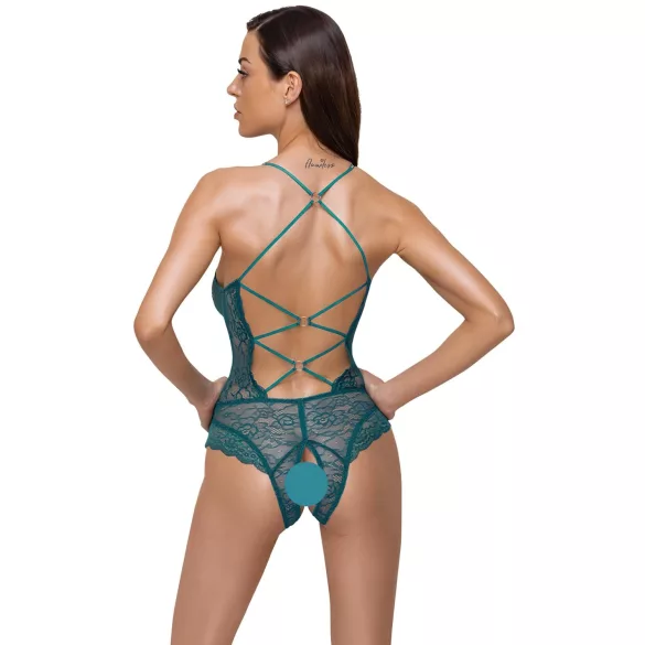 Cottelli - open body met vetersluiting en kant - groen - L