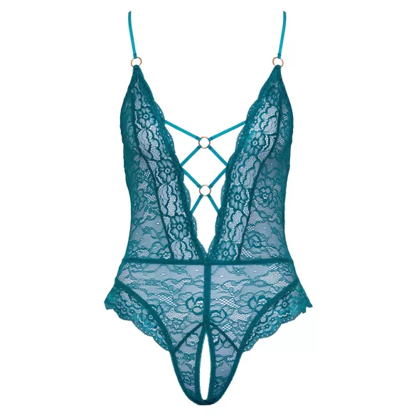 Cottelli - open body met vetersluiting en kant - groen - L