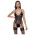 Cottelli - kanten body met jarretels, open ontwerp (zwart)