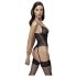 Cottelli - kanten body met jarretels, open ontwerp (zwart)