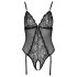 Cottelli - kanten body met jarretels, open ontwerp (zwart)