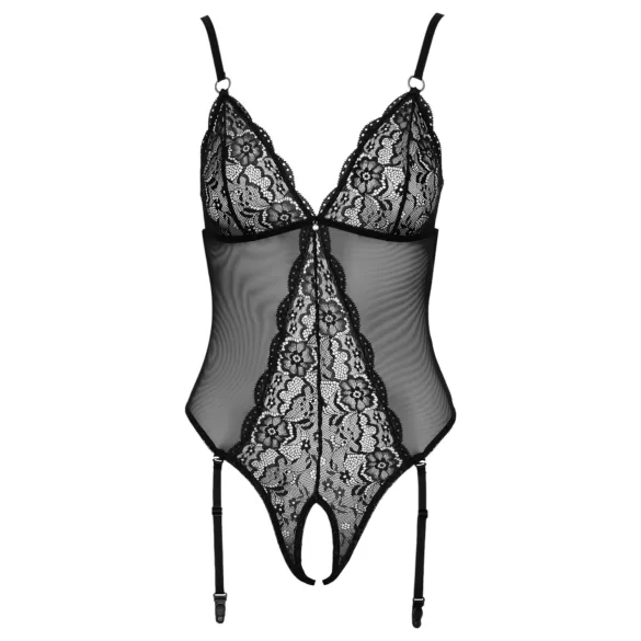 Cottelli - open body met jarretelles en kant - zwart - M