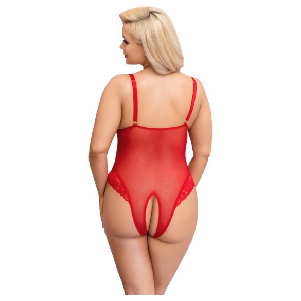 Cottelli Curves - bodysuit grote maten - transparant kant - rood - 2XL