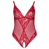 Cottelli Curves - bodysuit grote maten - transparant kant - rood - 2XL