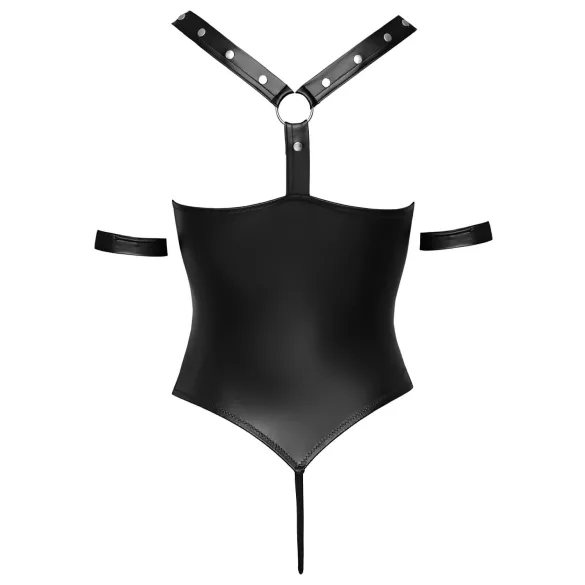 Cottelli Bondage - open body met ringen - glanzend zwart - M