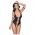 Cottelli Bondage - open body met ringen - glanzend zwart - L