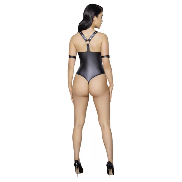 Cottelli Bondage - open body met ringen - glanzend zwart - L