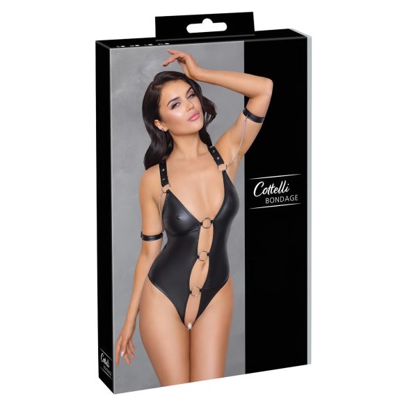 Cottelli Bondage - Glanzend, ringvormig, open body (zwart) - XL