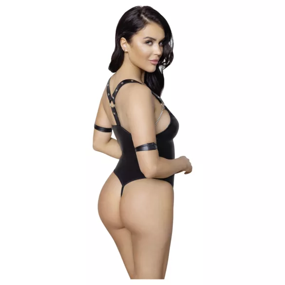 Cottelli Bondage - open body met ringen - glanzend zwart - XL