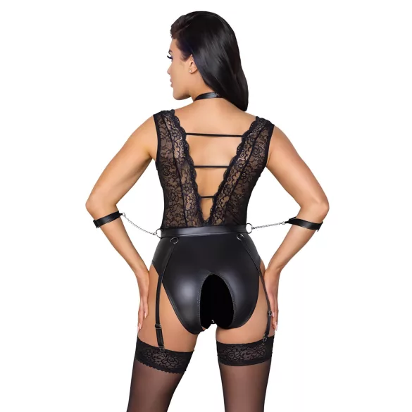 Cottelli Bondage - body met kant en halternek - zwart - M