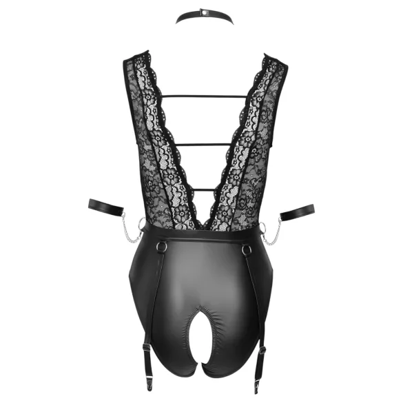 Cottelli Bondage - body met kant en halternek - zwart - M