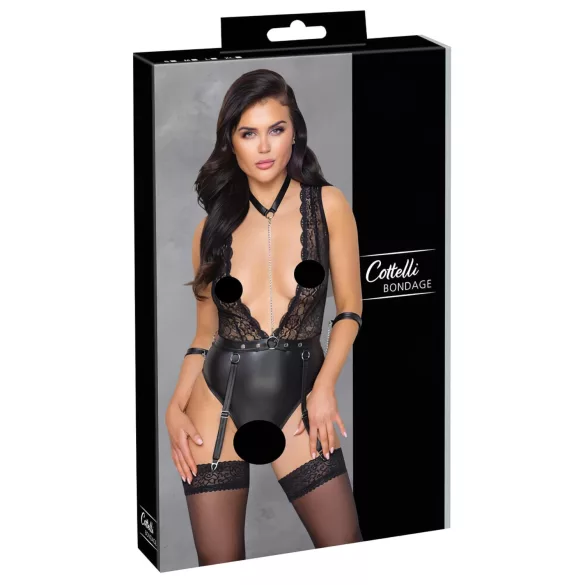 Cottelli Bondage - body met kant en halternek - zwart - XL