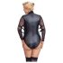 Cottelli Bondage Plus Size - kanten body met lange mouwen (zwart) - 2XL
