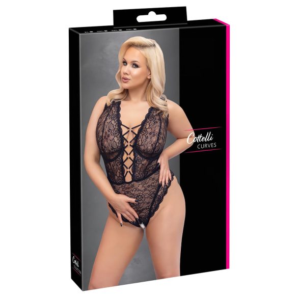 Cottelli Curves Plus Size - transparant patroon body (zwart)