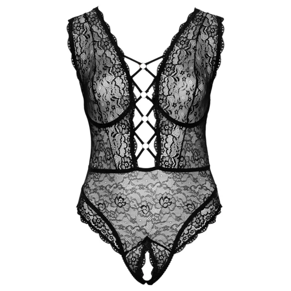 Cottelli Curves - plus size body - transparant met patroon - zwart