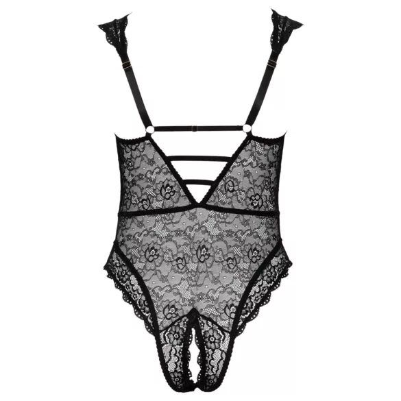 Cottelli Curves - plus size body - transparant met patroon - zwart
