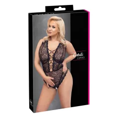   Cottelli Curves - plus size body - transparant met patroon - zwart - 90D/XL