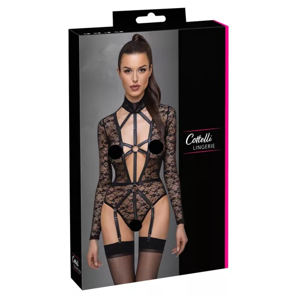 Cottelli - transparant body met bandjes - zwart