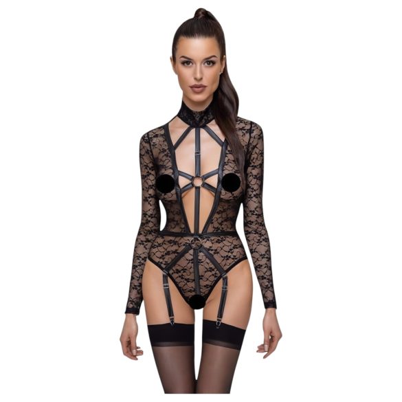 Cottelli - transparante, bandjes body (zwart) - L