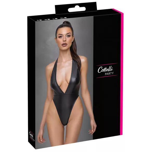 Cottelli Party - body met halsband - glanzend - zwart