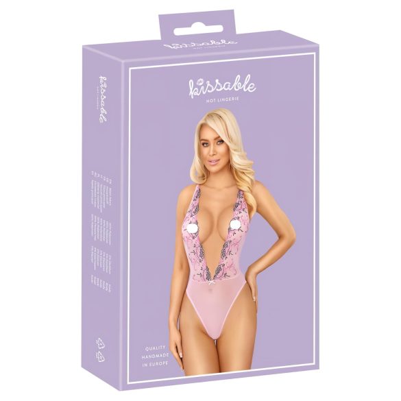 Kissable - body met geborduurde rozen - roze - L/XL