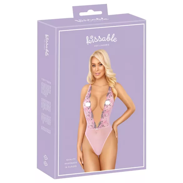 Kissable - body met geborduurde rozen - roze - L/XL