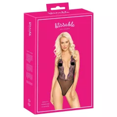 Kissable - roze geborduurde body (zwart) - L/XL
