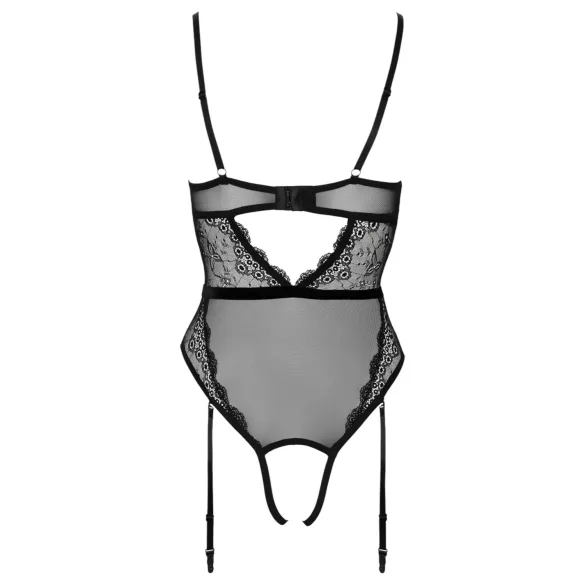 Cottelli - open body met bandjes en jarretels - zwart