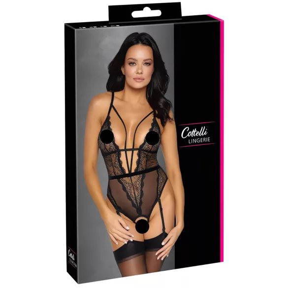 Cottelli - open body met bandjes en jarretels - zwart - M
