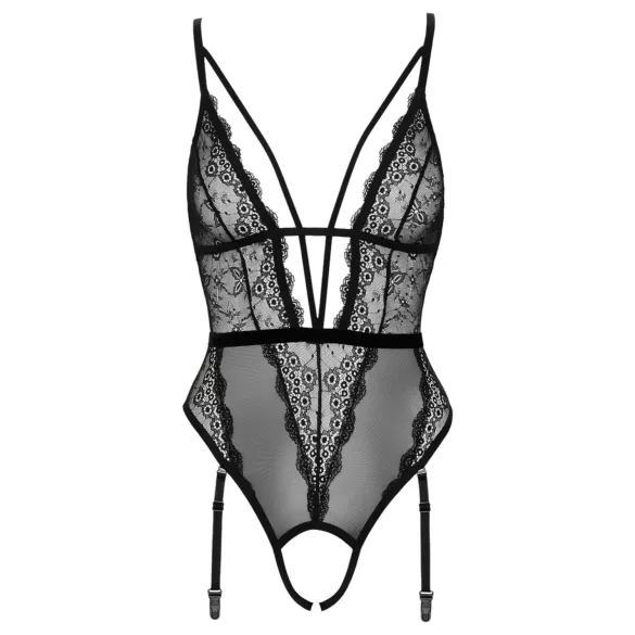 Cottelli - open body met bandjes en jarretels - zwart - M