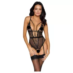 Cottelli - open body met bandjes en jarretels - zwart - XL