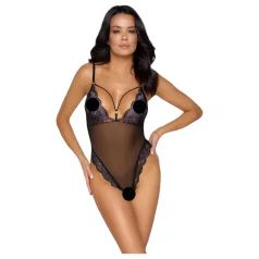 Cottelli - open geborduurde kanten body - zwart-paars