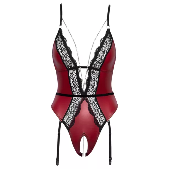 Abierta Fina - open body met jarretels - zwart/rood - lingerie